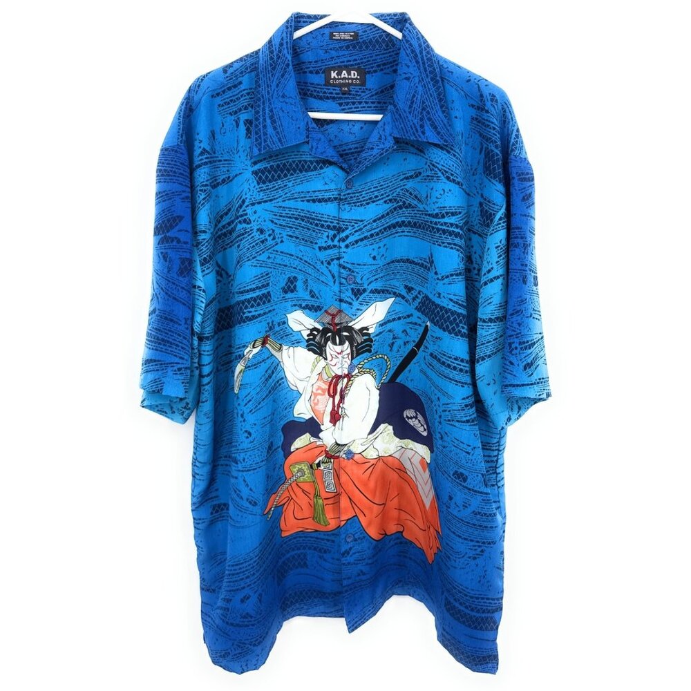 KAD Clothing Mens Sz XXL Samurai Rave Camp Collar‎ Button Up VTG